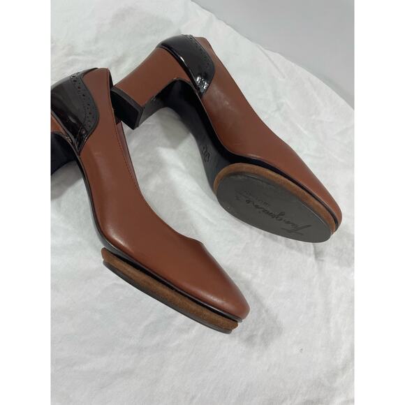Vintage Italian Leather Heels Pumps Jacopo Size 36.5/6US Brown Color Block Women - Picture 5 of 8